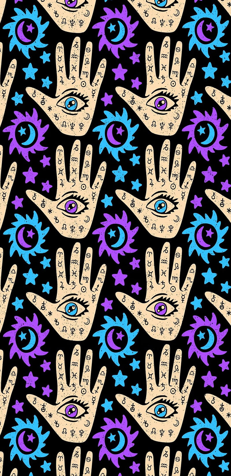Palmistry witch, blue, divination, eye, future, gypsy, hand, palm, palmistry, purple, reader, HD phone wallpaper