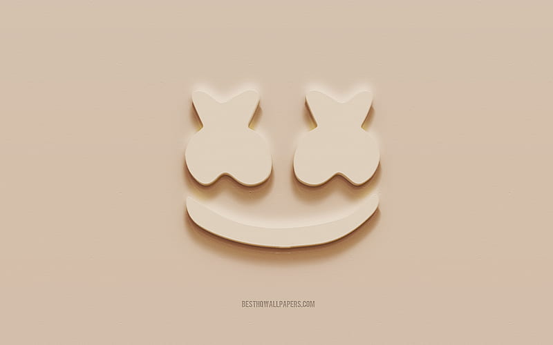 Marshmello logo, brown plaster background, Marshmello 3d logo, musicians, Marshmello emblem, 3d art, Marshmello, HD wallpaper