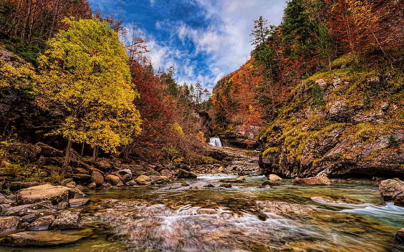 Ordesa y Monte Perdido National Park autumn, Pyrenees, mountains, river, Spain, beautiful nature, Europe, HD wallpaper