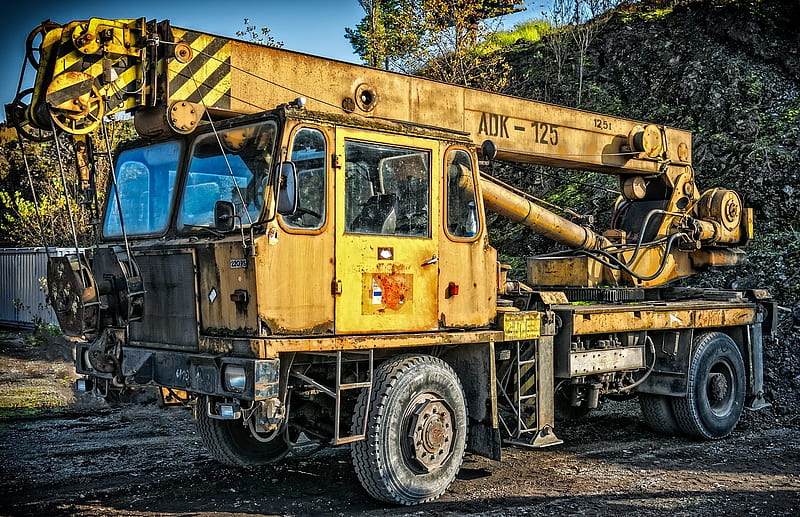 Crane truck, Yellow, Work, Big, Truck, Crane, HD wallpaper