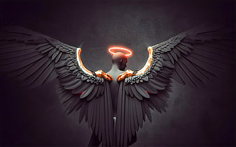 Black Angel Sadness, angel, artist, artwork, digital-art,, wings, HD wallpaper