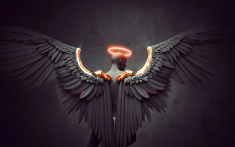 Black Angel Sadness, angel, artist, artwork, digital-art, , wings, HD wallpaper
