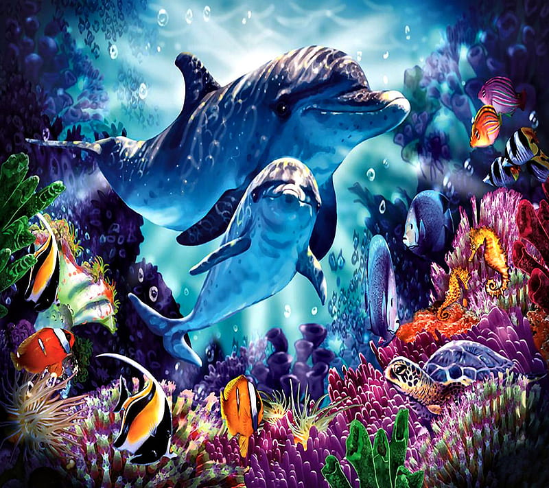 Underwater, delfine, HD wallpaper