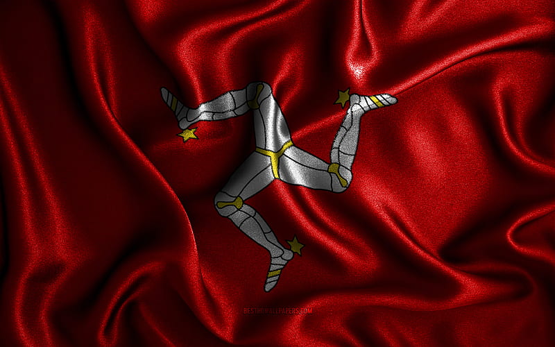 Isle of Man flag silk wavy flags, European countries, national symbols, Flag of Isle of Man, fabric flags, 3D art, Isle of Man, Europe, Isle of Man 3D flag, HD wallpaper