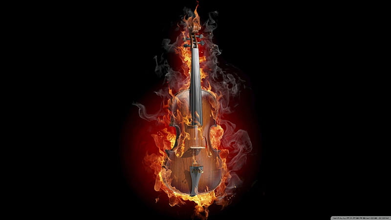 violin, black, music, burning, HD wallpaper
