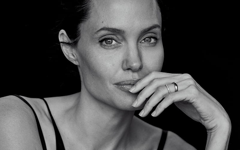 Angelina Jolie, american actress, portrait, monochrome, beautiful woman ...