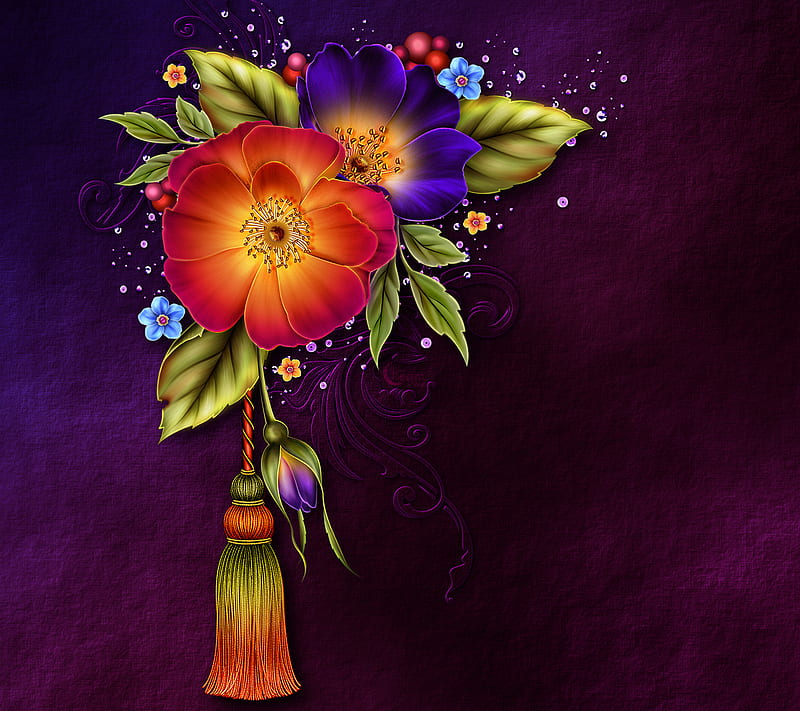 Fleur Moonbeam1212, color, colour, desenho, flower, orange, purple, rose, violet, HD wallpaper