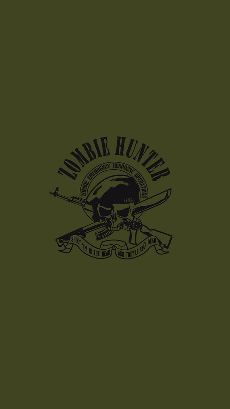 Zombie Hunter, 929, green, military, od, skull, special forces, tactical, walking dead, HD phone wallpaper