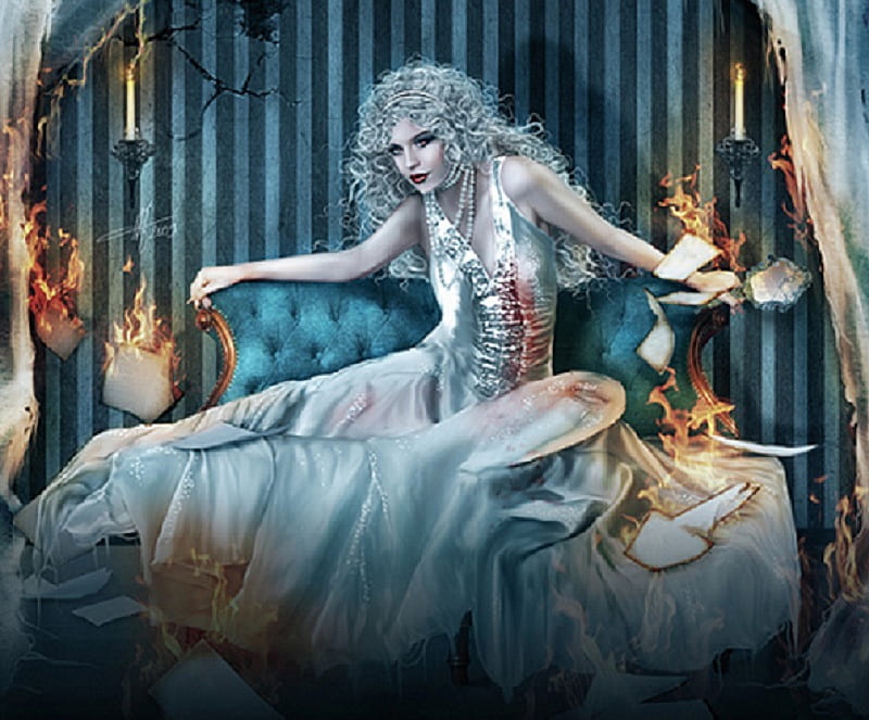 Pyromancy, fire, fantasy, girl, divination, HD wallpaper