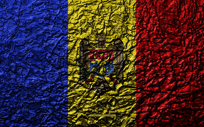 Flag of Moldova stone texture, waves texture, Moldovan flag, national symbol, Moldova, Europe, stone background, HD wallpaper