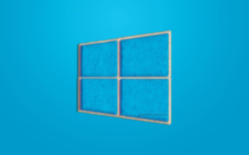 Windows 10 logo, blue fur logo, emblem, Windows 10, fur art, blue background, Windows, HD wallpaper