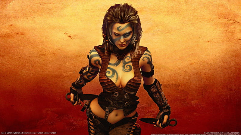 Cimerian Woman Age of Conan, age of conan, cimerian woman, tribal tattoo, woma, conan, HD wallpaper