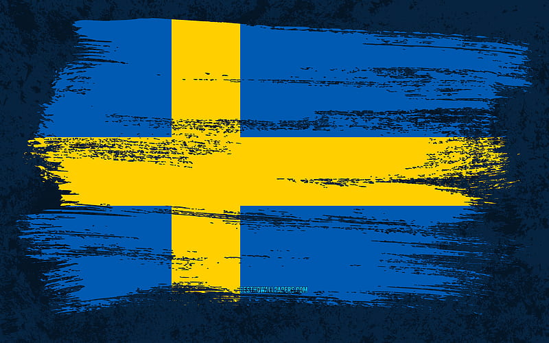 Flag of Sweden, grunge flags, European countries, national symbols, brush stroke, Swedish flag, grunge art, Sweden flag, Europe, Sweden, HD wallpaper