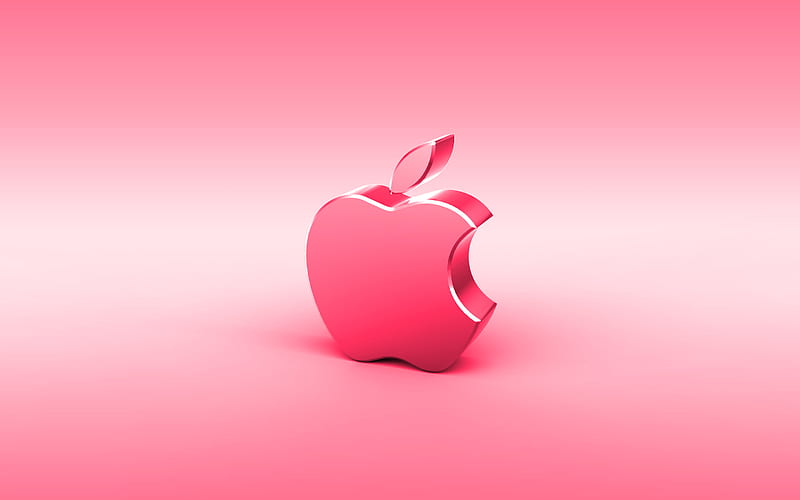 Apple pink 3D logo, minimal, pink background, Apple logo, creative, Apple metal logo, Apple 3D logo, artwork, Apple, HD wallpaper