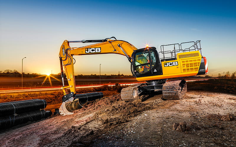 JCB JS300, Excavator, modern construction equipment, road construction, construction concepts, HD wallpaper