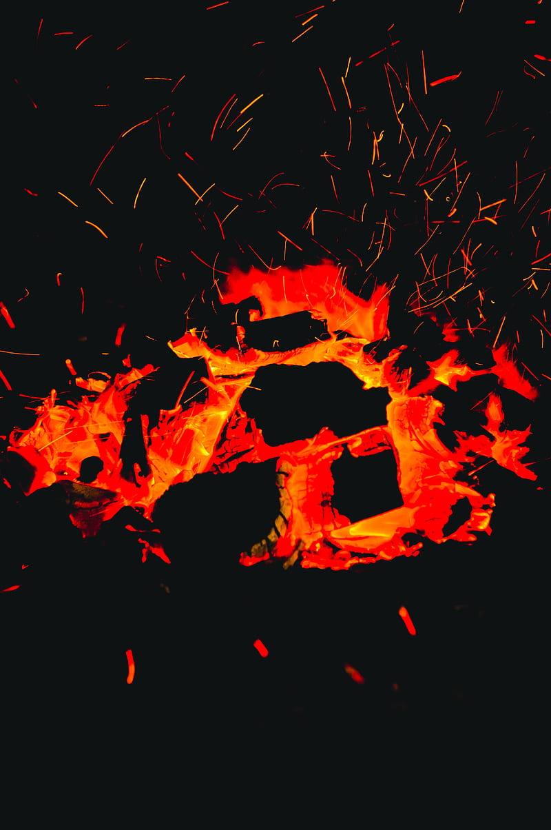 bonfire, sparks, coals, heat, dark, HD phone wallpaper