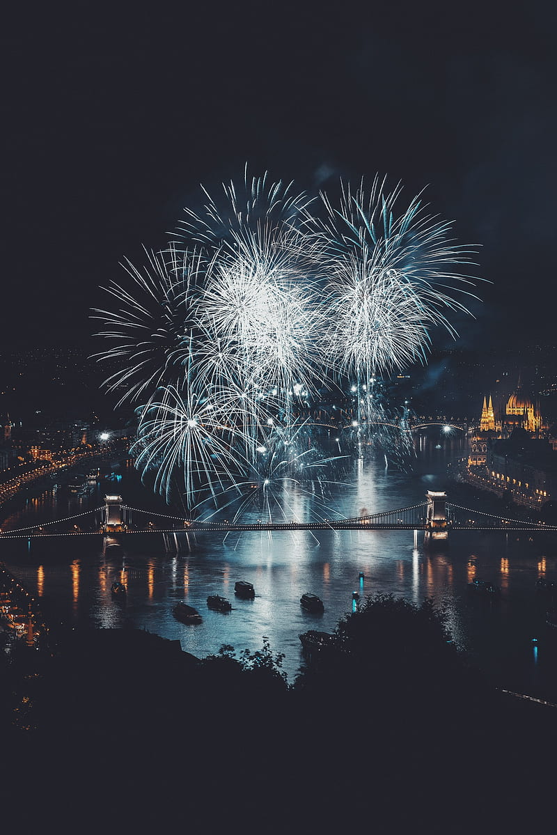 fireworks over bridge during nighttime, HD phone wallpaper