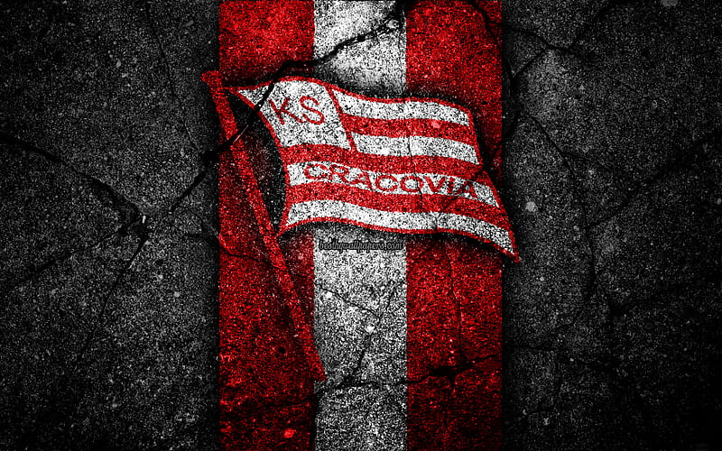 Cracovia FC logo, Ekstraklasa, soccer, football, black stone, Poland, Cracovia, football club, asphalt texture, FC Cracovia, HD wallpaper