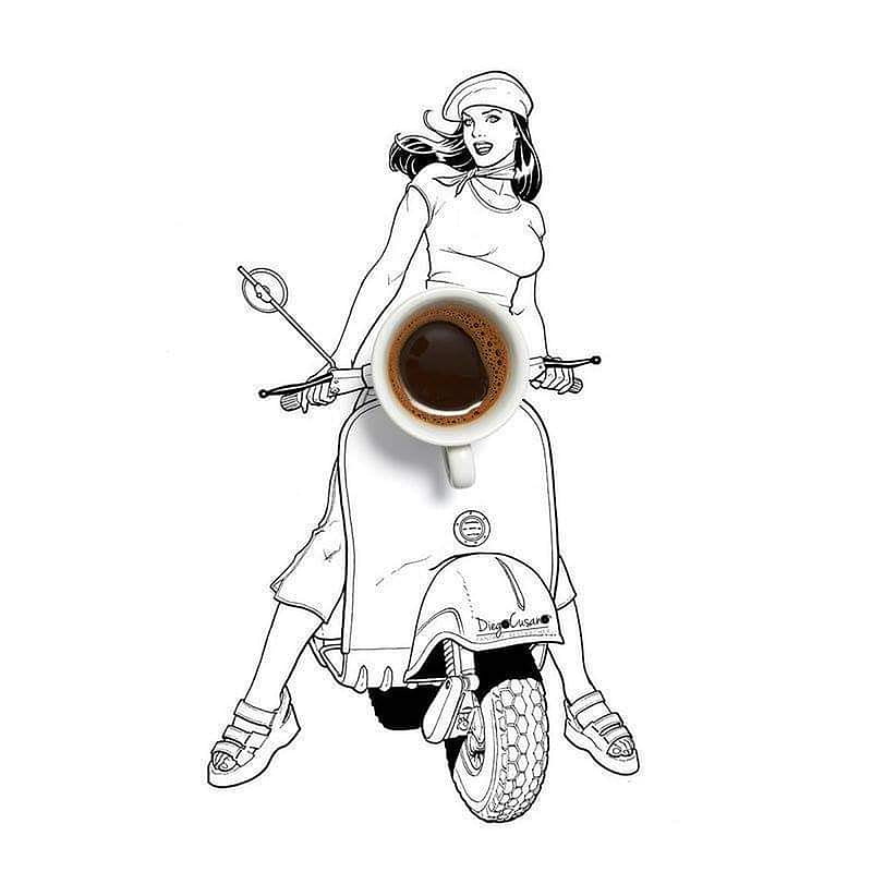 coffee, girl, motor scooter, HD phone wallpaper