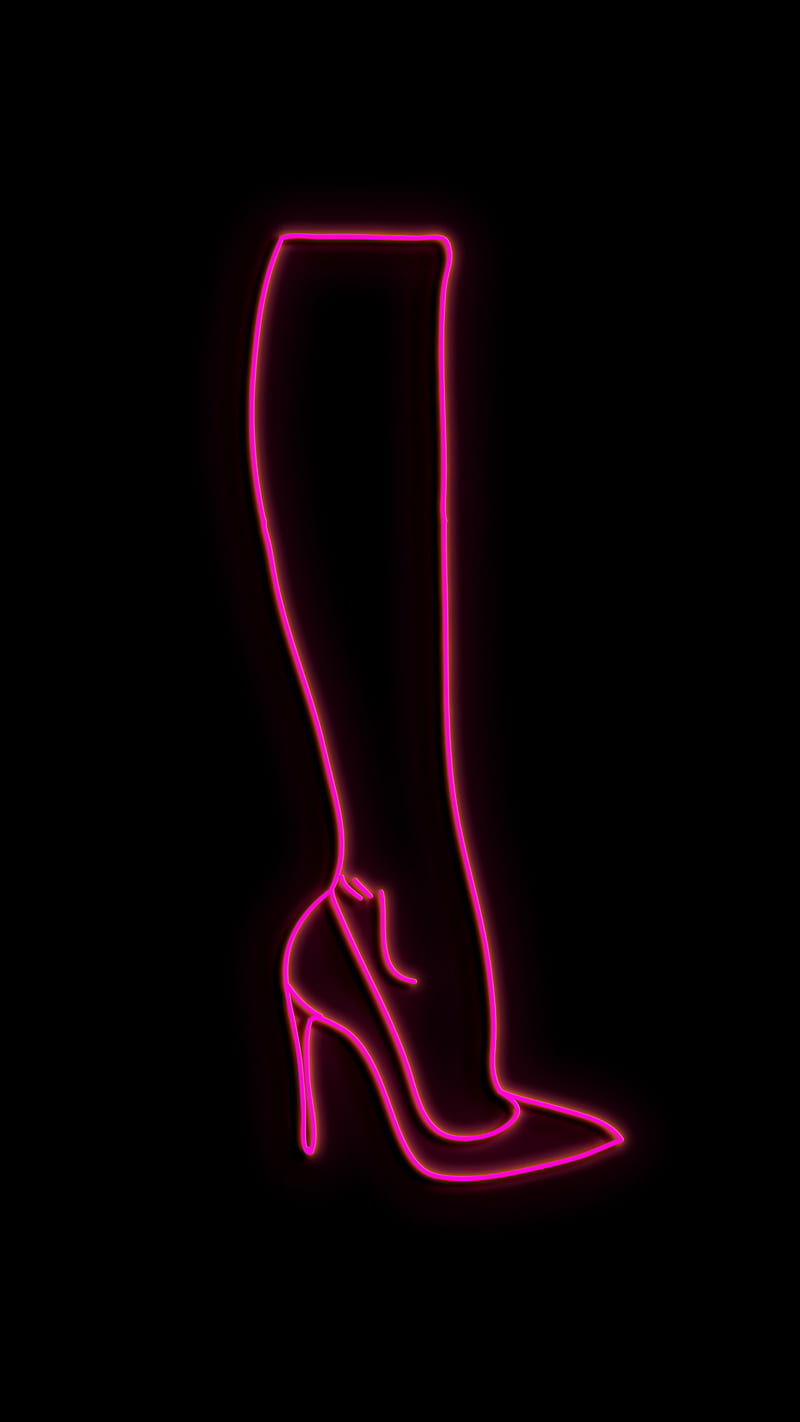 neon line high heels, black, fashion, girl, lady, leg, pink, woman, HD phone wallpaper
