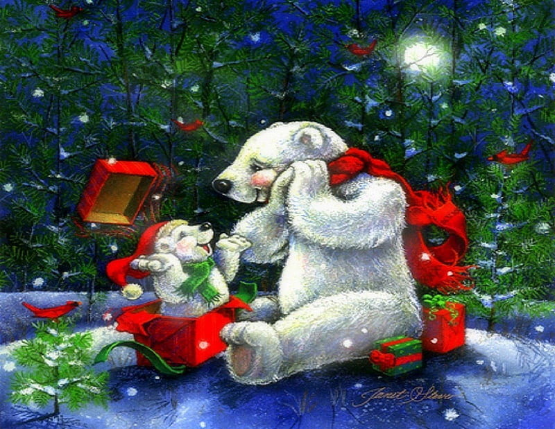 ★SURPRISE★, polar bears, bear, most ed, seasons, xmas and new year, greetings, red cardinals, paintings, drawings, traditional art, surprise, christmas, xmas trees, love four seasons, birds, festivals, snow, winter holidays, scarf, weird things people wear, gifts, celebrations, HD wallpaper
