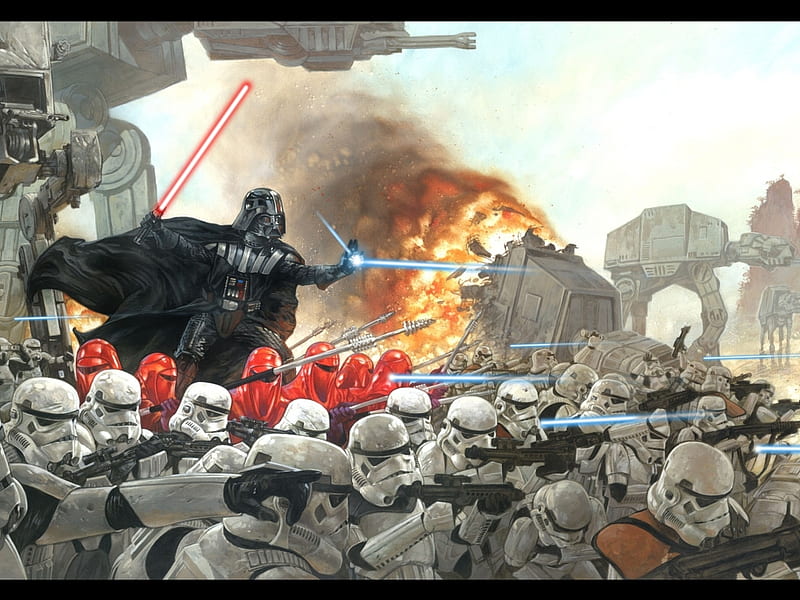 empire assault, weapons, darh vader, at ats, firing, storm troopers, fir, smoke, HD wallpaper