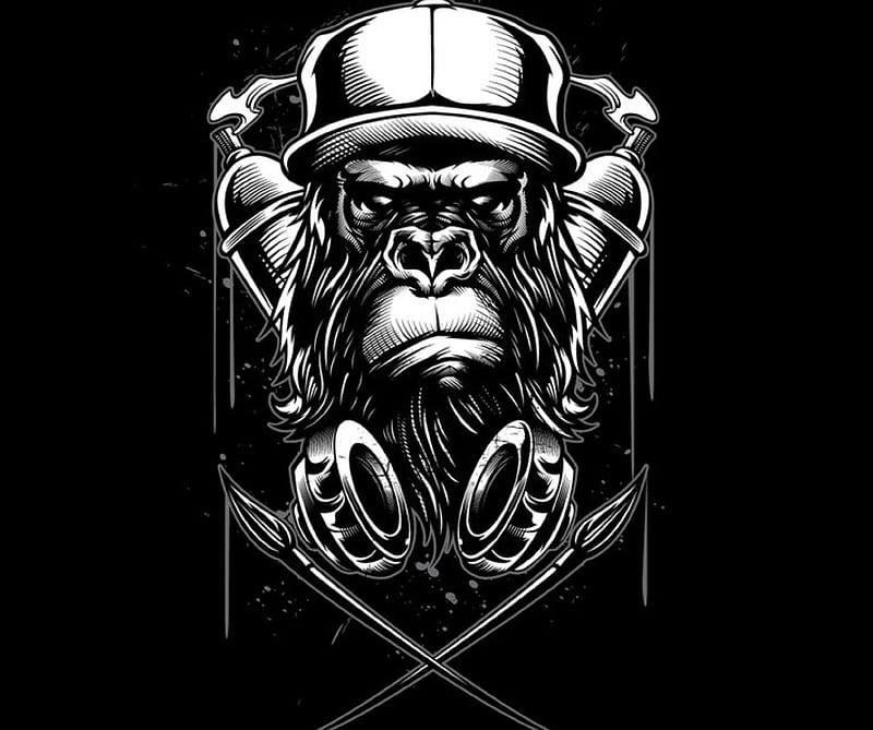Monkey, headphone, ape, hip-hop, HD wallpaper