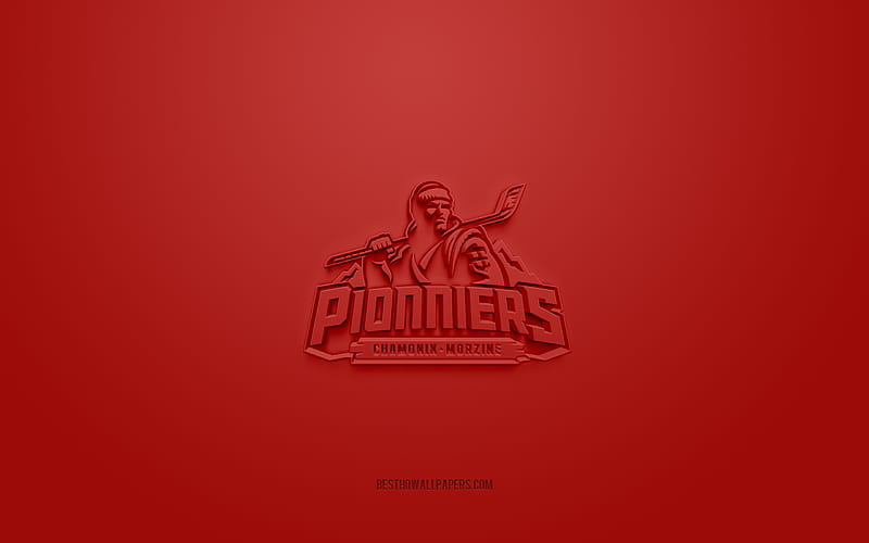 Pionniers Chamonix Mont-Blanc, creative 3D logo, red background, 3d emblem, French ice hockey team, Ligue Magnus, Chamonix, France, 3d art, hockey, Pionniers Chamonix Mont-Blanc 3d logo, HD wallpaper