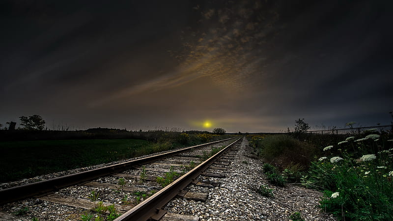 Railroad at Sunset, HD wallpaper