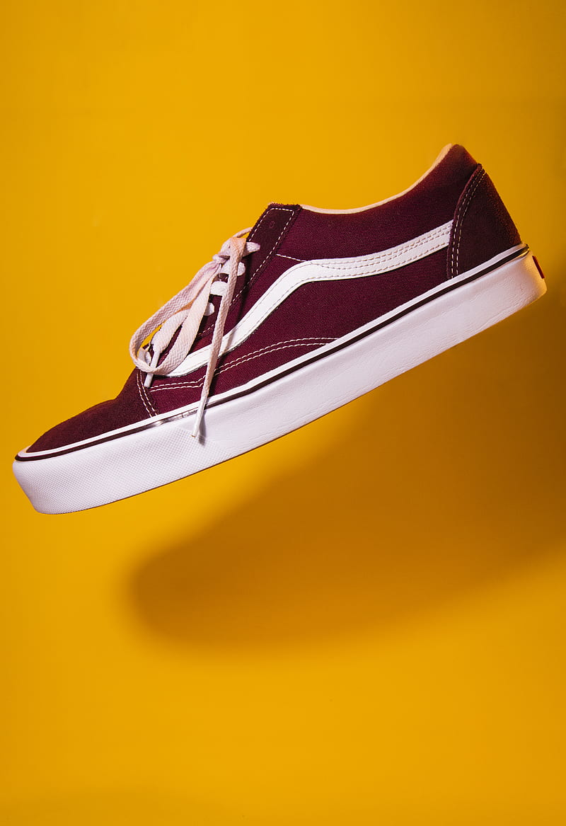 unpaired maroon plimsoll on top of yellow textile, HD phone wallpaper