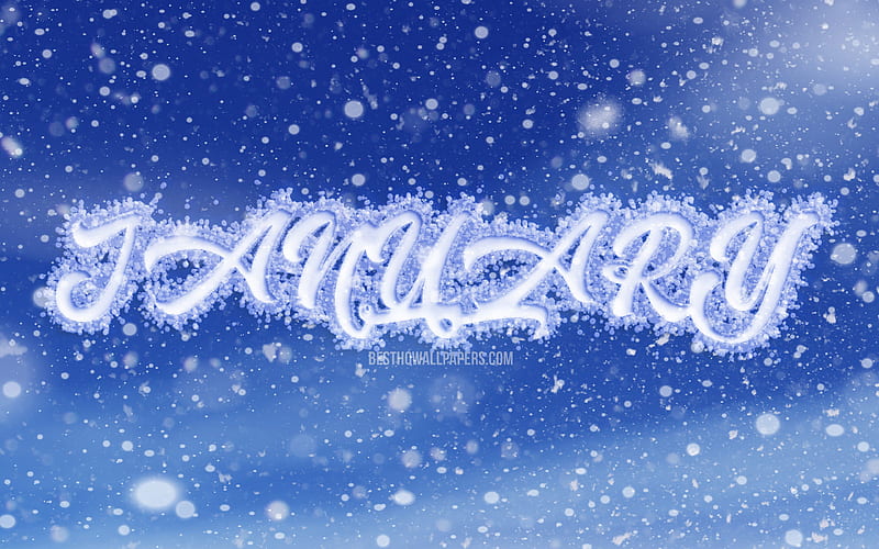 January snowfall, blue background, winter, January concepts, creative, January month, winter months, HD wallpaper