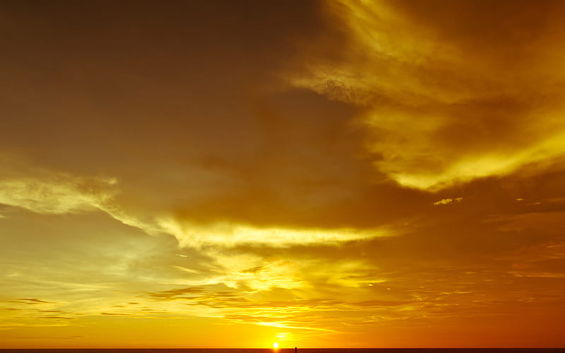 Mazatlan Sunset, golden, ocean, sunset, twilight, clouds, side, HD wallpaper