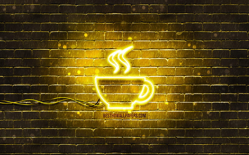 Hot tea neon icon yellow background, neon symbols, Hot tea, neon icons, Hot tea sign, food signs, Hot tea icon, food icons, HD wallpaper