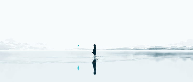 lonely anime girl, reflection, star, water, sadness, Anime, HD wallpaper