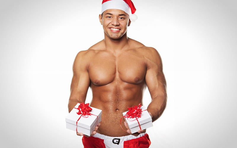 Sexy Christmas Young Man, young man, gift, christmas, sexy, HD wallpaper