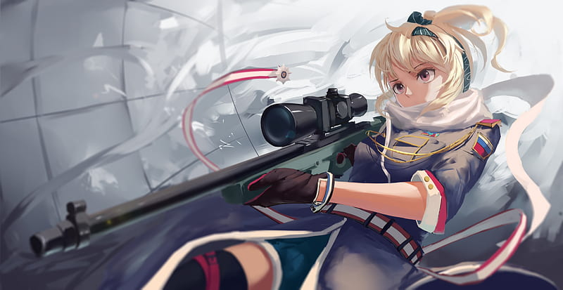 girls frontline, sv-98, rifle, anime games, blonde, military uniform, Anime, HD wallpaper
