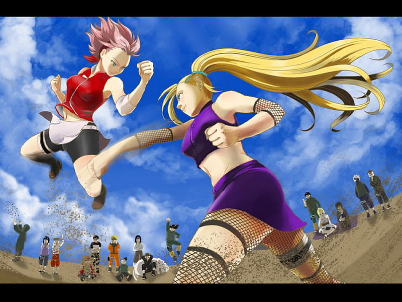 sakura and ino fighting, naruto, anime, hot, girls, other, HD wallpaper