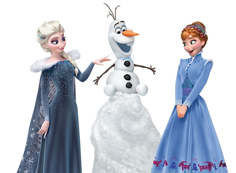 Olaf's Frozen Adventure (2017), anna, movie, iarna, fantasy, snow queen, olafs frozen adventure, disney, blue, poster, luminos, elsa, snowman, winter, girl, funny, white, princess, HD wallpaper
