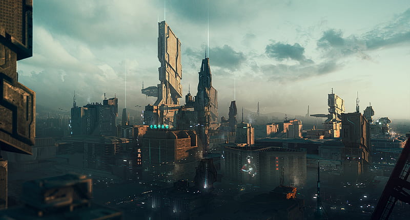 futuristic city, skyscraper, tower, scenery, Sci-fi, HD wallpaper