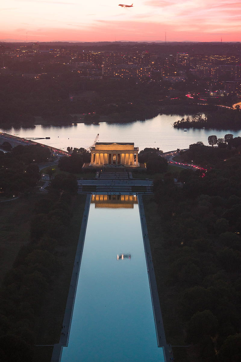 reflection, Lincoln Memorial, Washington Monument, Washington, D.C., sunset, HD phone wallpaper