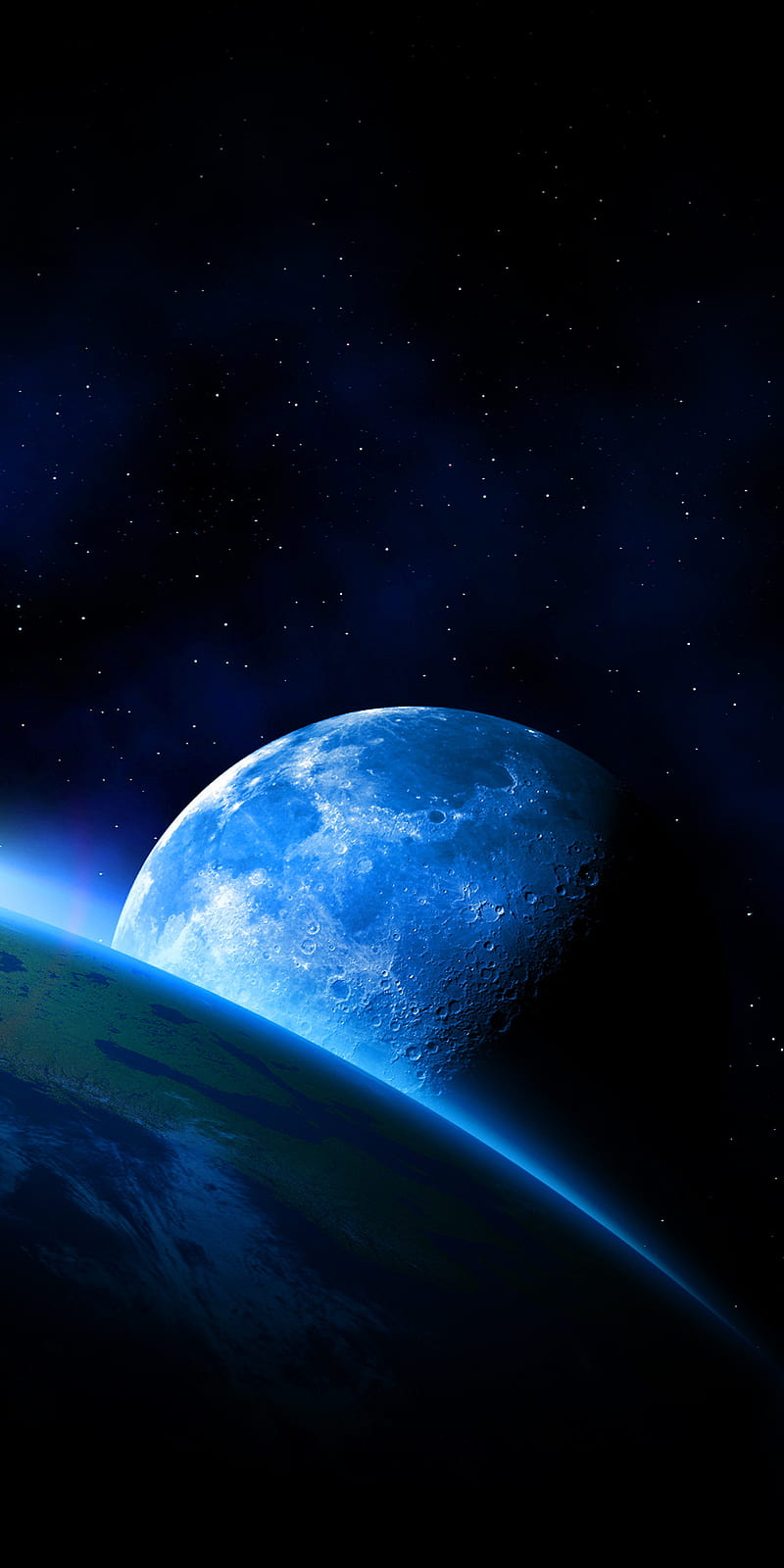 Space Moon, black, blue, cosmos, dark, earth, galaxy, planet, solar, HD phone wallpaper