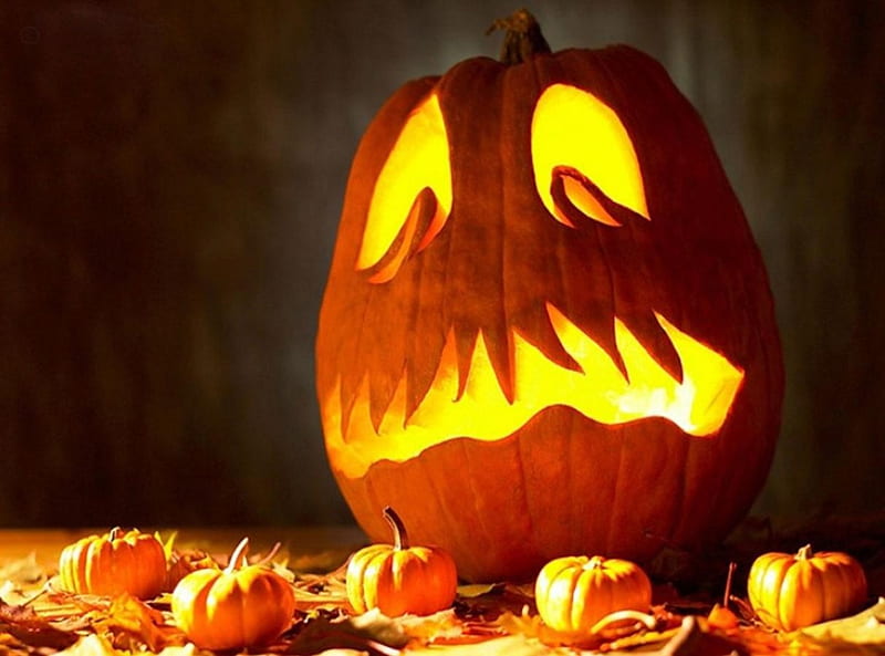 Halloween Pumpkin, autumn, mouth, decoration, eyes, light, HD wallpaper