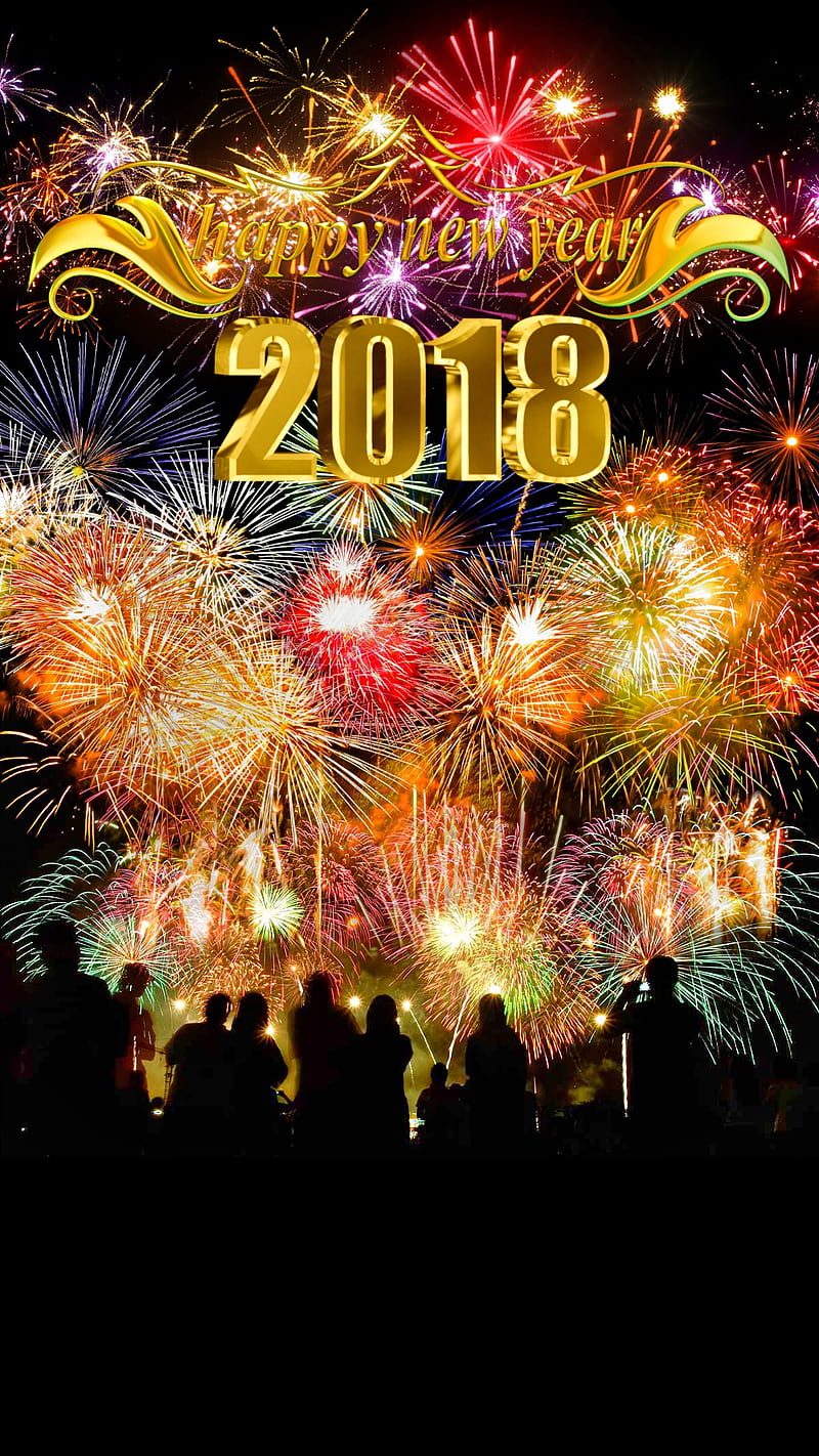 Happy new year 2018, 2017, fireworks, happy new year, HD phone wallpaper