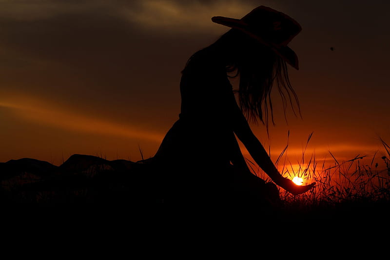 Sunset . ., cowgirl, ranch, sunset, silhouette, women, outdoors, western, HD wallpaper