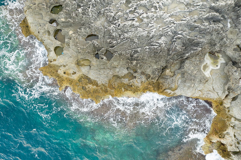 rocks, sea, aerial view, water, HD wallpaper