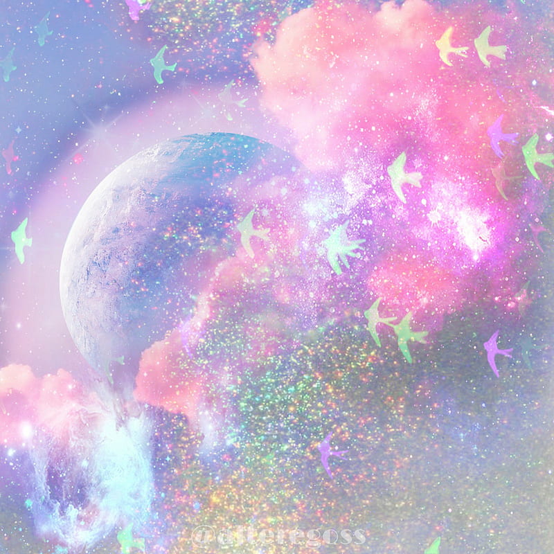 Pink moon, cosmos, drip, flying, nebula, paint, rainbow, sky, smoke, space, universe, HD phone wallpaper