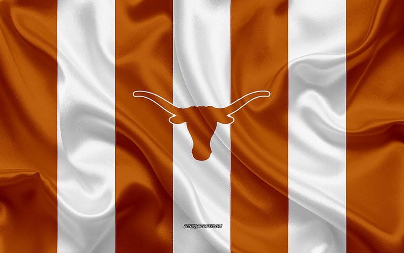Texas Longhorns, American football team, emblem, silk flag, orange-white silk texture, NCAA, Texas Longhorns logo, Austin, Texas, USA, American football, University of Texas, HD wallpaper