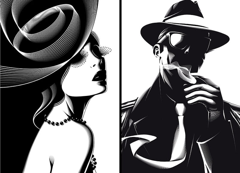 Gangster and His Moll, retro, smoking, black and white, moll, gangster, art  deco, HD wallpaper | Peakpx