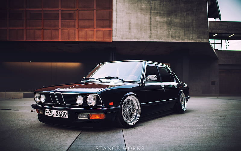 BMW E28 stance, black e28, german cars, tuning, E28, BMW, HD wallpaper
