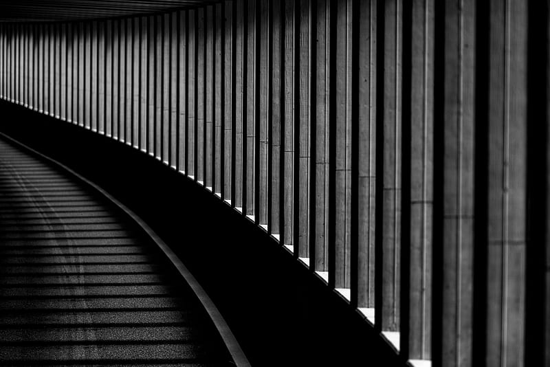stairs, steps, bw, tunnel, HD wallpaper